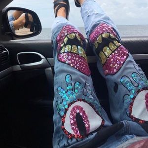Sold ✅Sequined Artistic Jeans! *Fashion Sucks* 😎